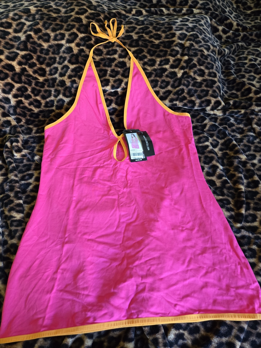 Dolls Kill Hot Pink Halter Dress with Orange Trim